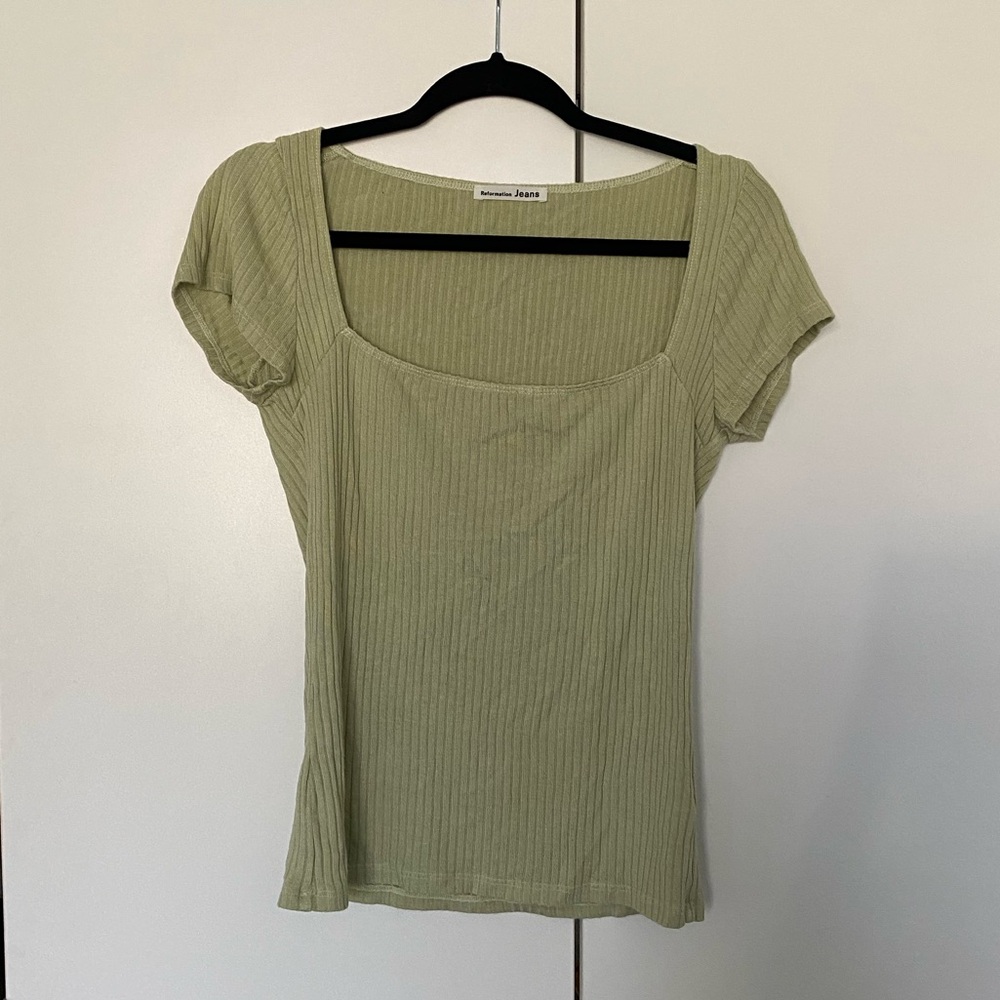 Reformation Women's Light Green Ribbed Top